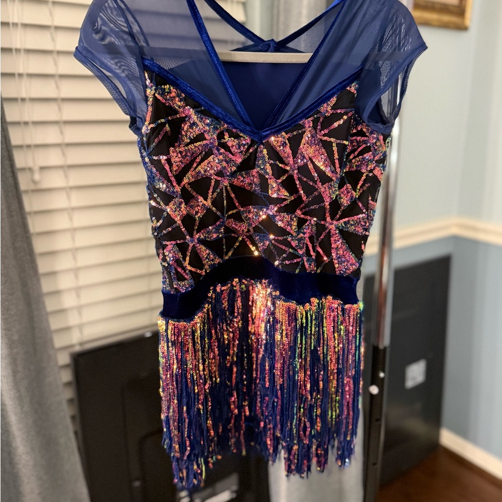 BLUE AND MULTI COLOR MUSICAL THEATER/TAP/JAZZ DANCE COSTUME (HEADPIECE INCLUDED)